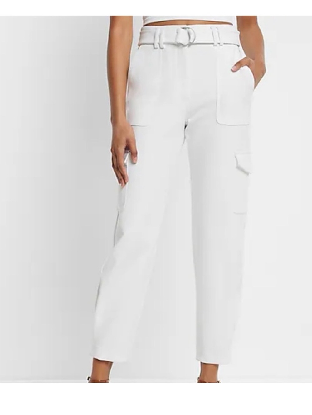 Express White Wide-Leg Cargo Trousers with Belt